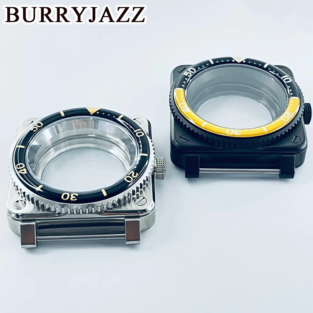 BURRYJAZZ 42mm SKX007 Square Watch Case NH35 Cases Fits NH35 NH36 7S26 4R Movement Seiko SKX007 Pilots cockpit Replace Men Case