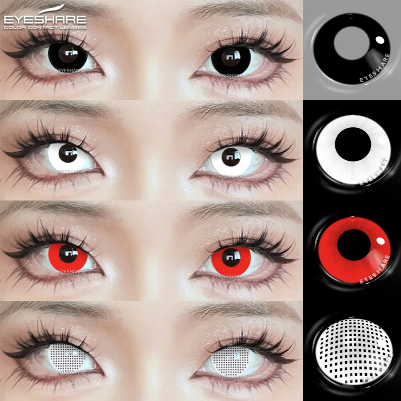 EYESHARE 1 Paar Halloween-Linsen, farbige Kontaktlinsen für Augen, jährliche Anime-rote Linsen, Cosplay-Kontakte, weiße Mesh-Blindlinse