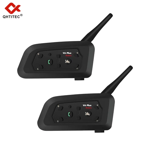 Imagen 2 del producto Intercomunicador para motocicleta V6 PLUS, auriculares inalámbricos con Bluetooth para casco, auriculares para casco de 1500m, auriculares interfono impermeables de 850mAh