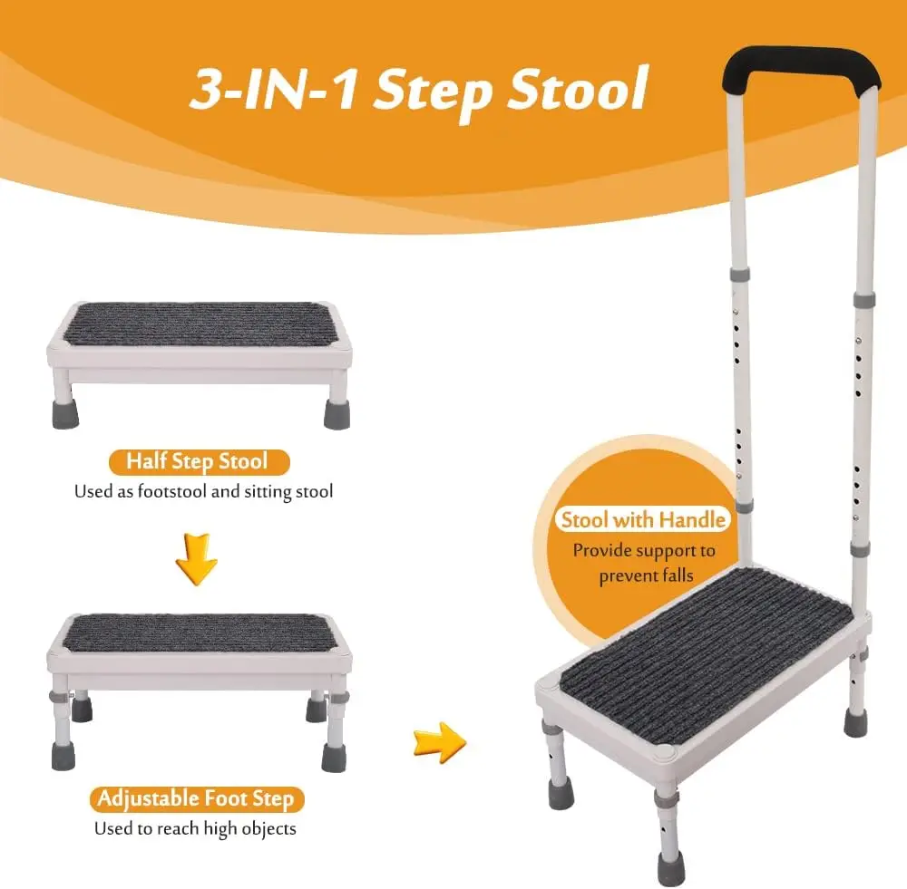 Step Stool with Handle for Elderly Adults Stool Mobility Aids Stand Assist Medical Adjustable Bariatric Step Stool for Kitchen