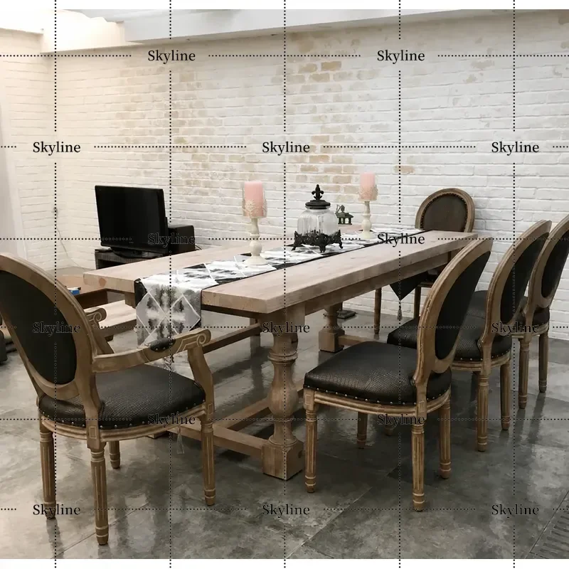 American French Country Retro Solid Wood Dining Table Rectangular Roman Column Design Nostalgic Living Room Furniture