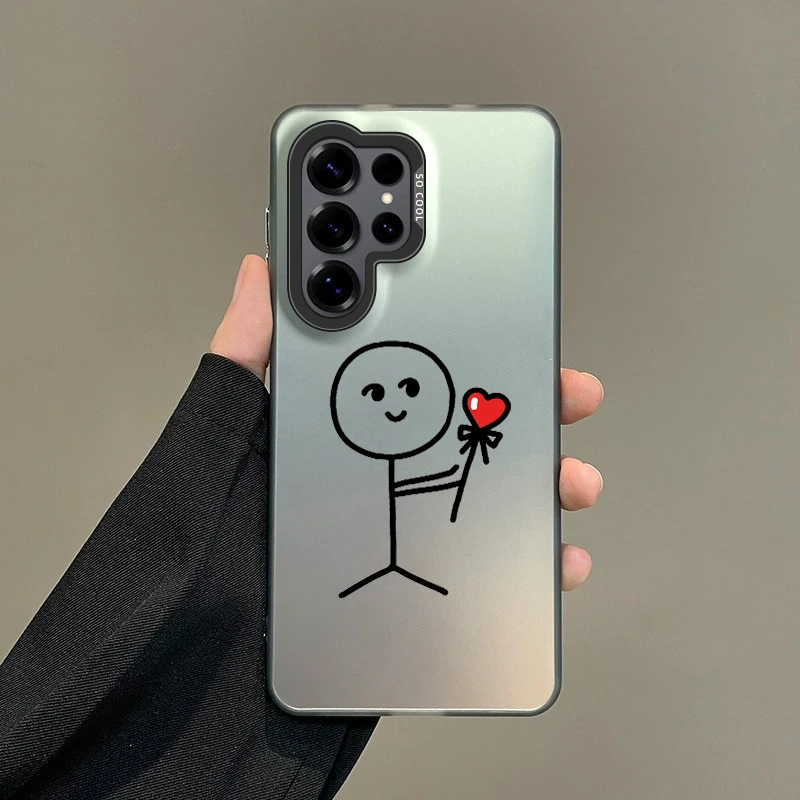 Colorful Soft Edge Hard Shell Phone Case for Samsung Galaxy A15 A16 A17 A22 A25 A26 A32 A33 A34 A35 Stick Figure Holding Flowers