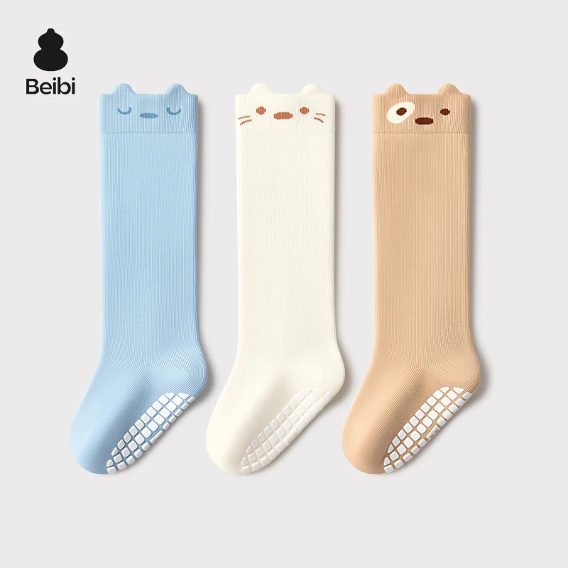 

Beibi 3-Pair Set: Spring/Fall/Winter Solid-Color Unisex Anti-Slip Knee-High Socks for Babies Aged 0-2 Years