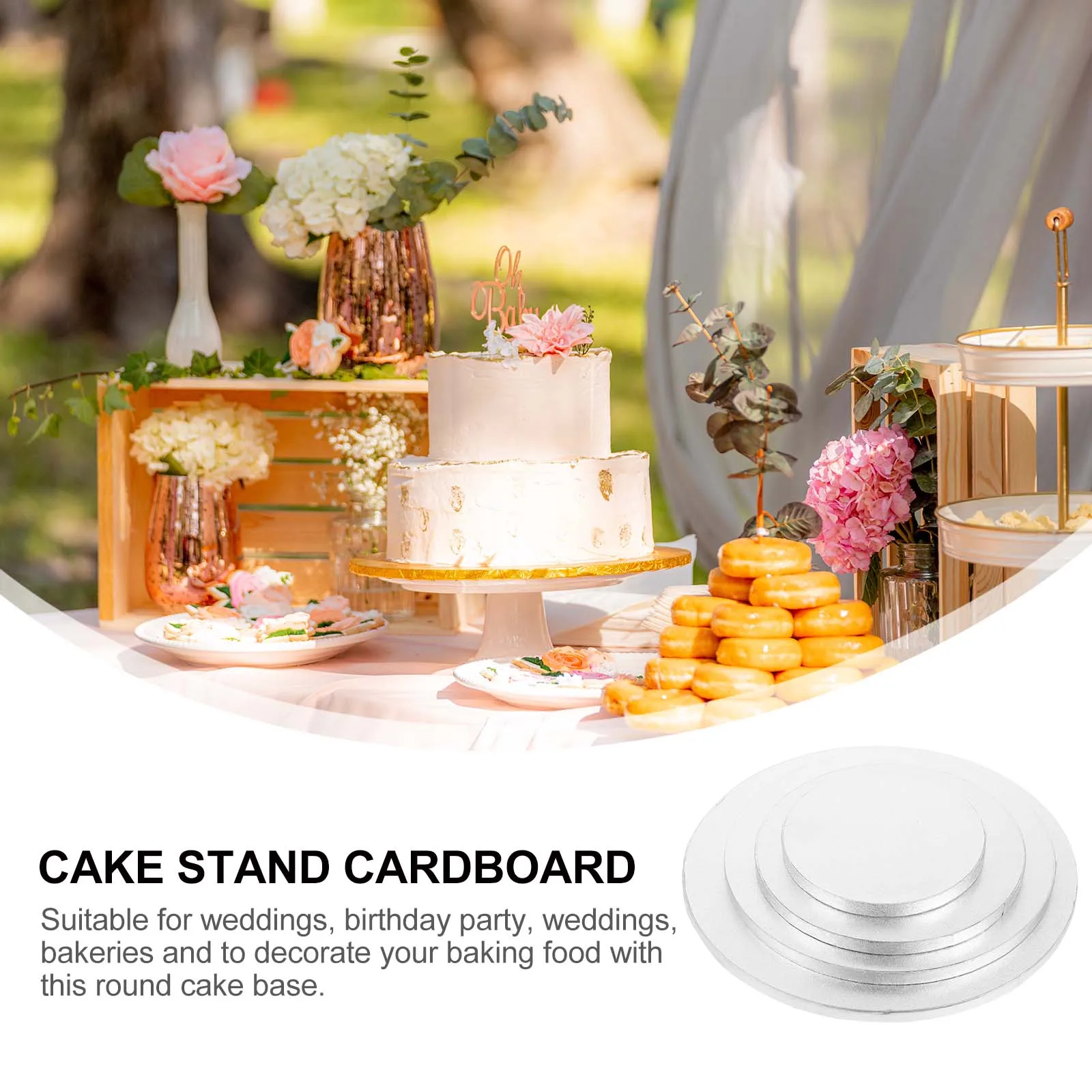 

4 Pcs Base Silver Board 6 Baking Supply 8 10 12 Inches Round Cake Baking Decor Display St Cardboard Birthday Party