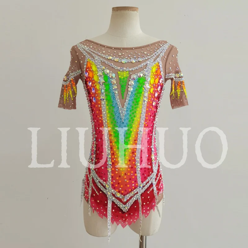 

LIUHUO Rhythmic Gymnastics Leotard Short Sleeves Competitive Cheerleading Performance For Children BD9169