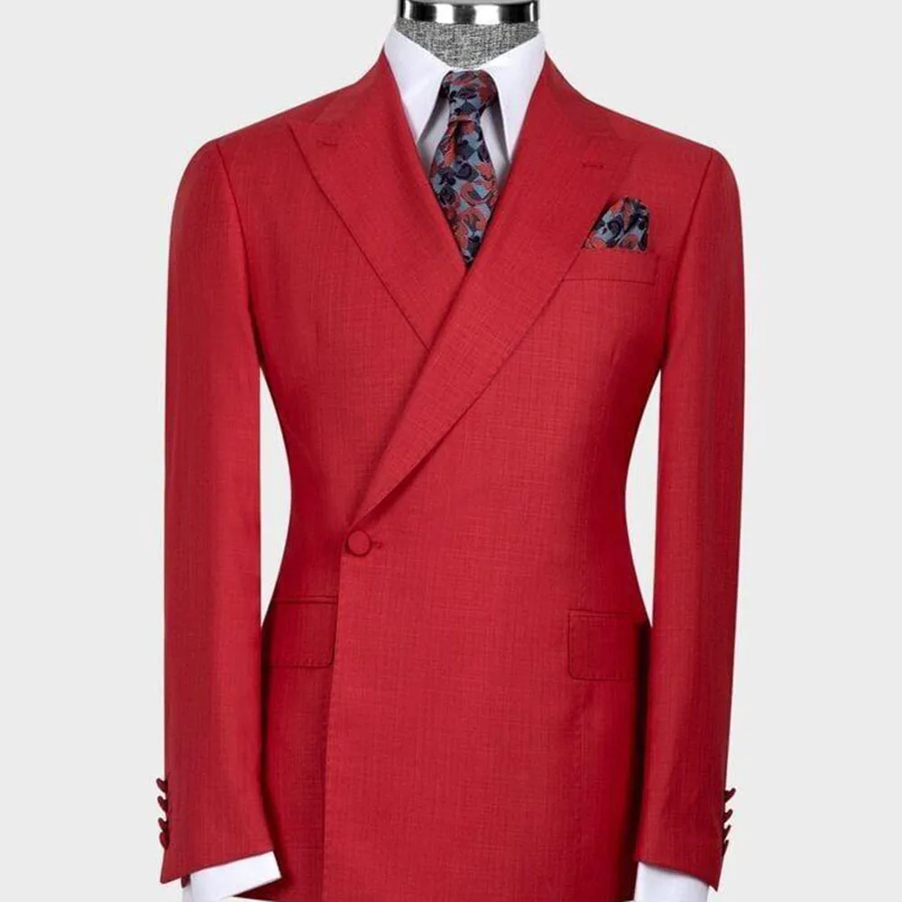 

Red Classic Men Suits High Quality Peak Lapel One Button 2 Pieces Jacket Pant Business Formal Occasion Male Clothing Fashion