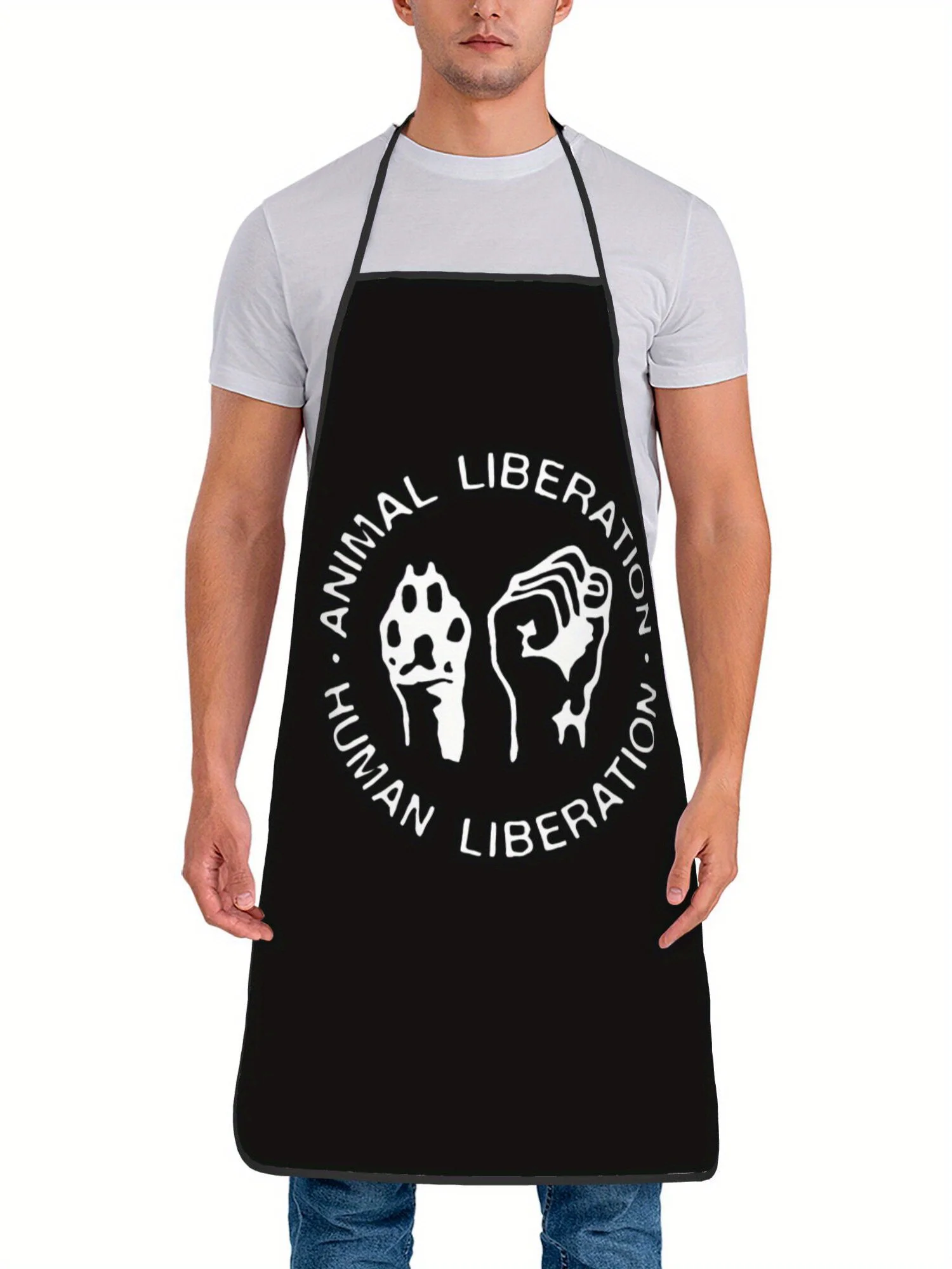 Animal Rights Paw Print Apron, Black Cotton Cooking Bib, Minimalist Statement Kitchen Wear, Gift for Vegan Activist