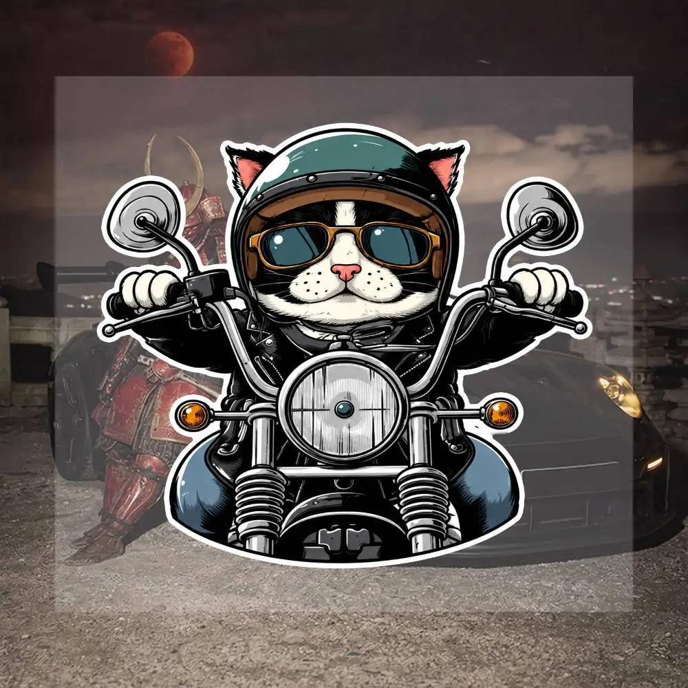 Cat Rider 16cm Creative Sticker Decals For Motorcycle Car Laptop Phone Case Helmet Travel Accessories
