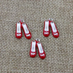 4pcs/lot 13*18mm Enamel Red Ballet Shoes Alloy Pendant DIY Fashion Charms Girl Dance Shoes Making Bracelet Necklace Jewelry