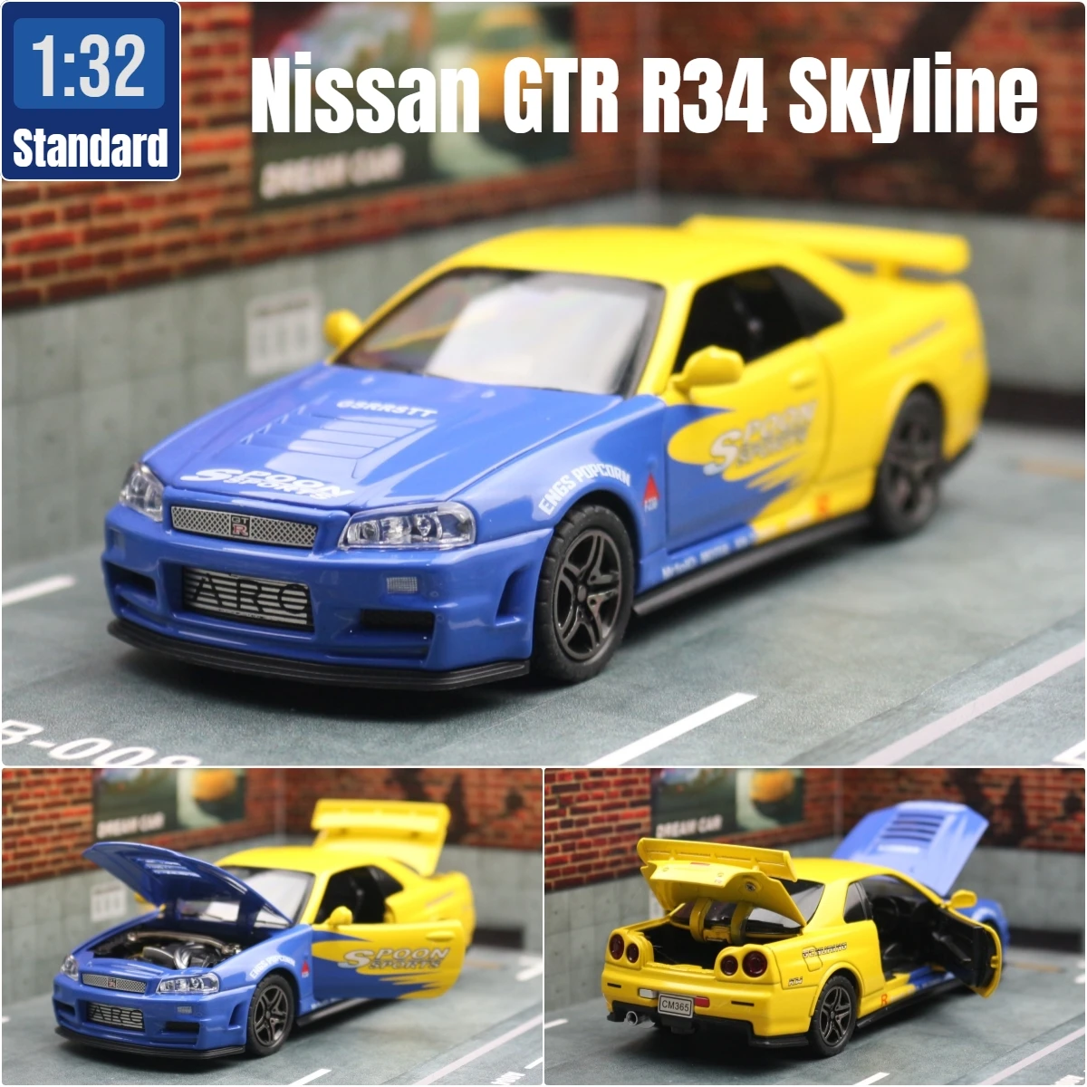 1/32 Nissan Skyline GTR R34 JDM Toy Car Model Diecast Vehicle