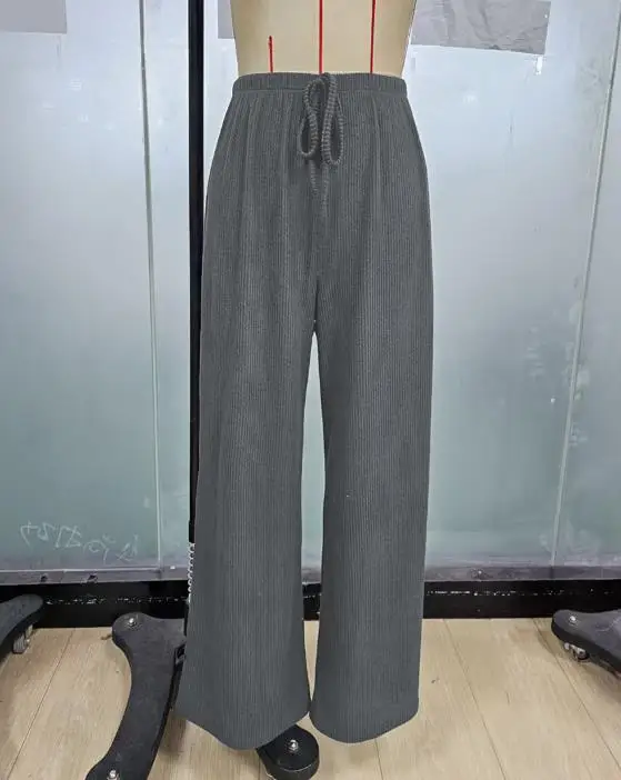 2026 エレガントな新作ファッションカジュアルレディースパンツ、ルーズウエストバンド、ストレートレッグ、ワイドレッグパンツ、女性用トラウザーズボトム