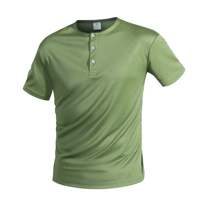 Herren Kurzarm Henley-Neck T-Shirts Einfarbig Männliche Fitness-Oberteile Sommer Slim Fit Knopfhals Lässiges Bequemes T-Shirt Streetwear – Detail 10