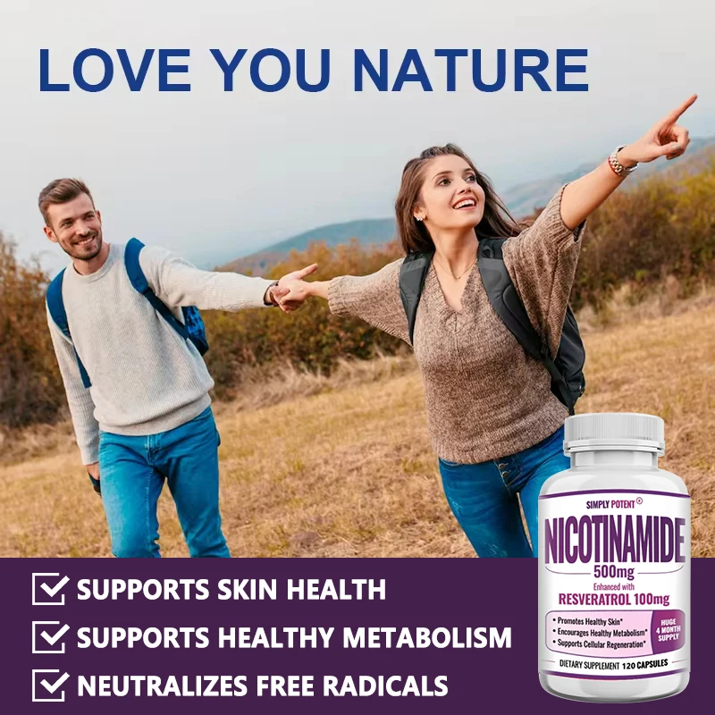 Niacinamide 500 Mg, Resveratrol 100 Mg - 120 Veggie Capsules - Vitamin B3 Supplement To Support NAD, Skin Cell Health and Energy