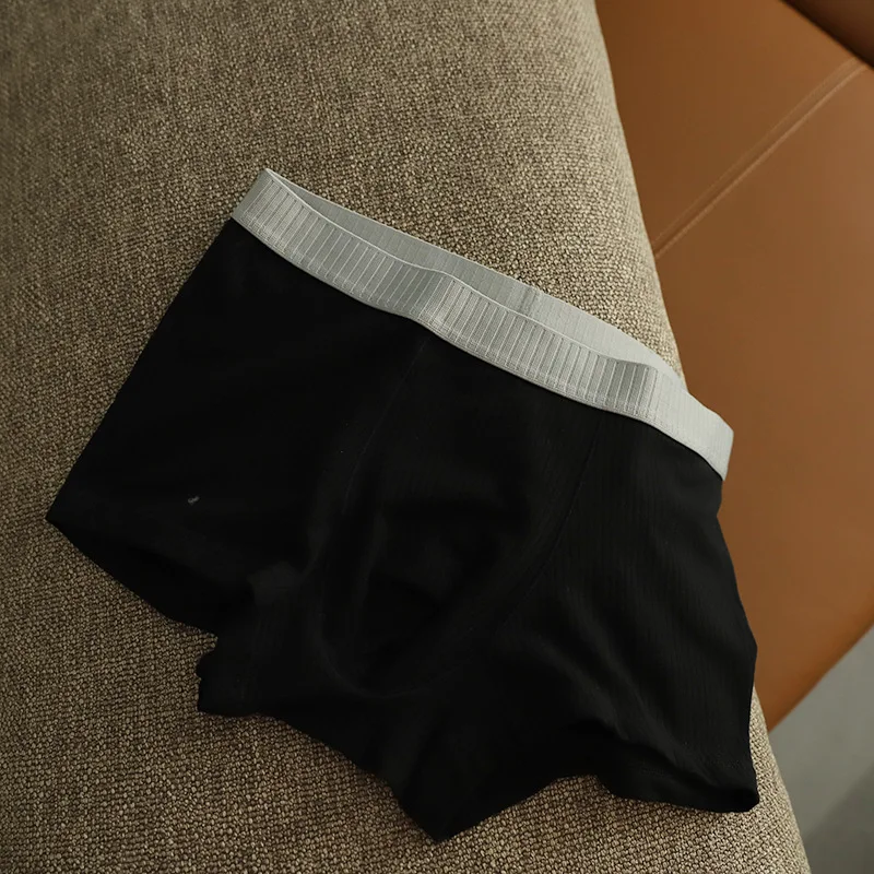 Sous-vêtements sexy en pur coton côtelé pour hommes, boxer respirant à haute élasticité, boxer masculin confortable, culotte de lingerie, document