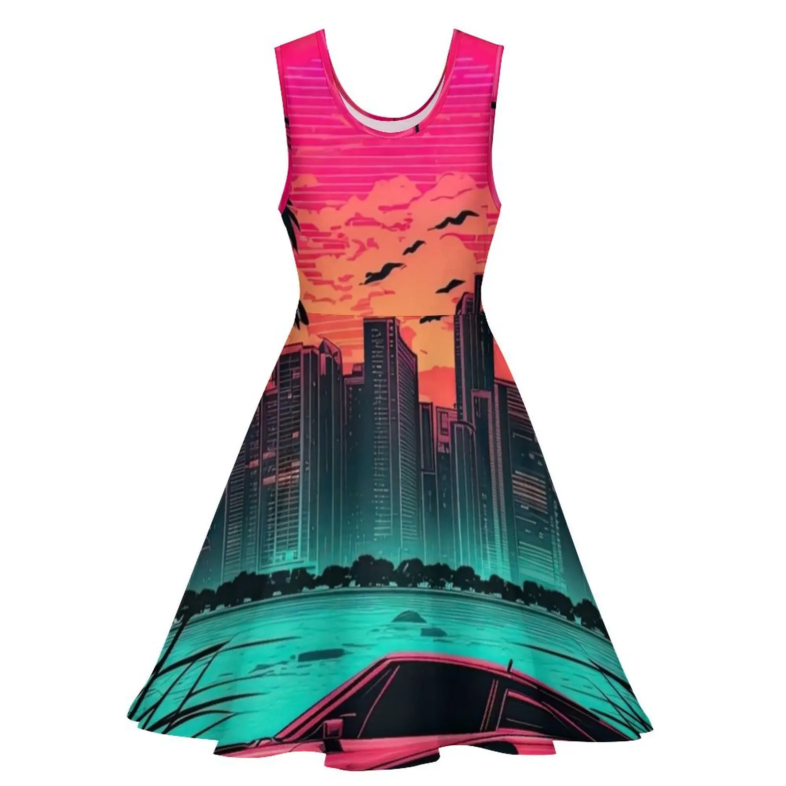 Miami Vice Retro Super Car Design -1980s Visions Sleeveless Dress Women