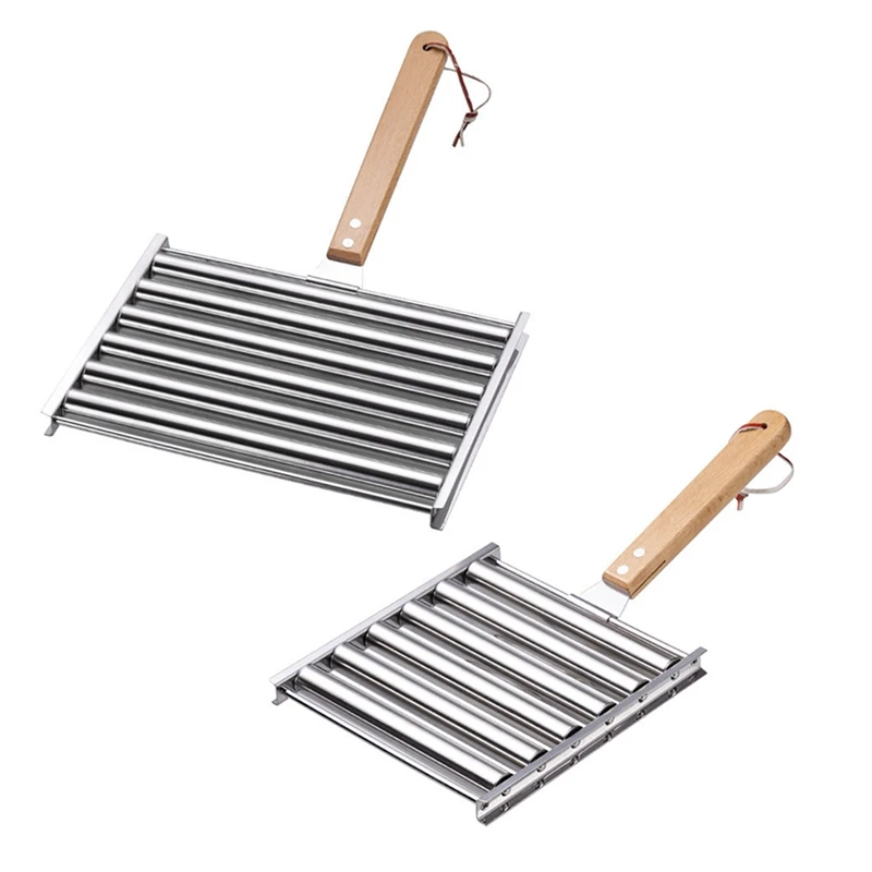 Hot Dog Barbecue Roller, Hot Dog Sausage Roller Rack With Extra Long Wooden Handle,Suitable For Outdoor Camping Barbecue