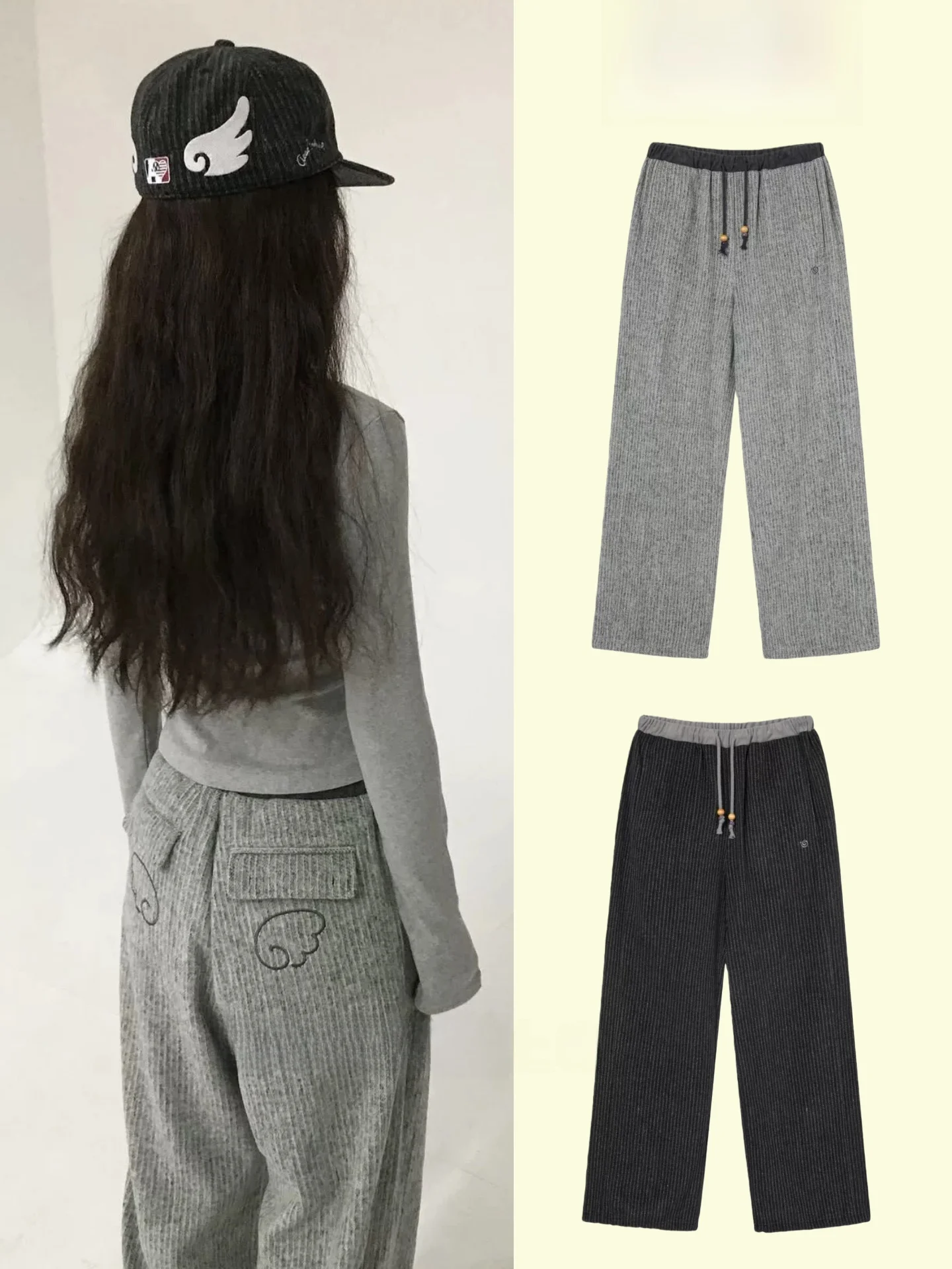 

Повседневные прямые брюки в полоску для женщин, осенне-зимняя новинка, хлопок, с завышенной талией, с узором в виде крыльев, с официального сайта Aeae