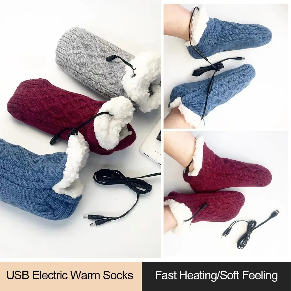 

Soft Thick Plush USB Heated Socks 5V Fast Heating Winter Electric Warm Socks Thermal Slipper Socks Home