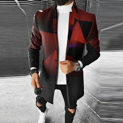 Fashion Printing Jackets for Men Autumn Long Sleeve Button-down Midi Coats Winter Mens Trend Straight Slim Fit Outerwear