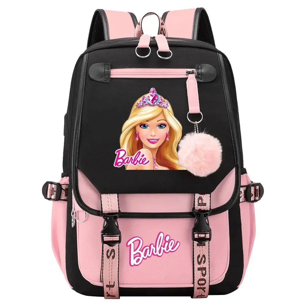 

New Barbie Boys Girls Kids School Book Bags Women USB Bagpack Teenagers Canvas Laptop Travel Student Backpack