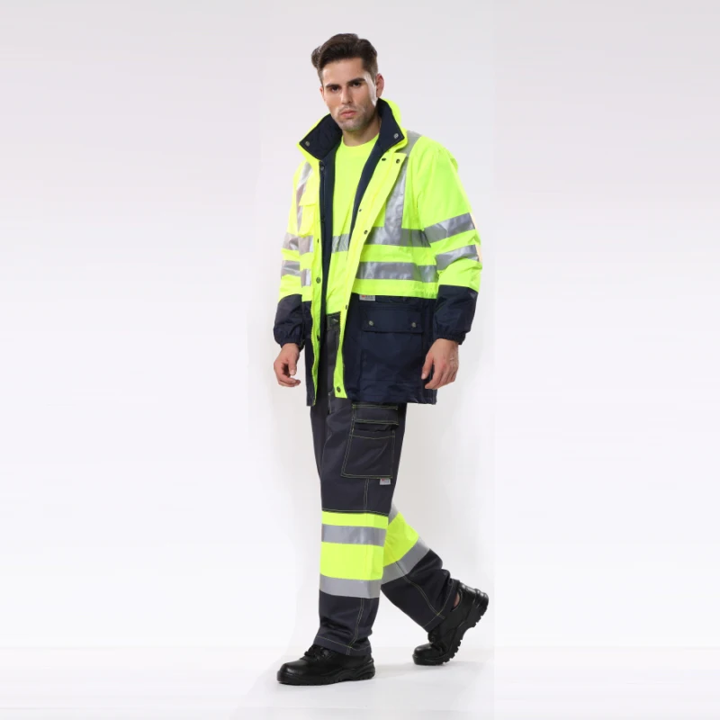 Reflective Suit Cold Proof Rain Coat Winter Work Coat with Reflective Stripes and Reflective Pants