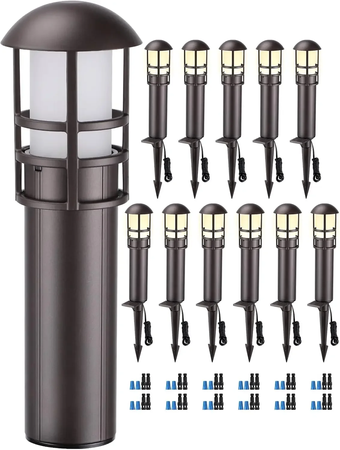 12-Pack Low Voltage Landscape Pathway Lights, 3W, CRI90, 3000K | 12-24V AC/DC, Aluminum, ETL, Warm White, Low Voltage LED Bollar