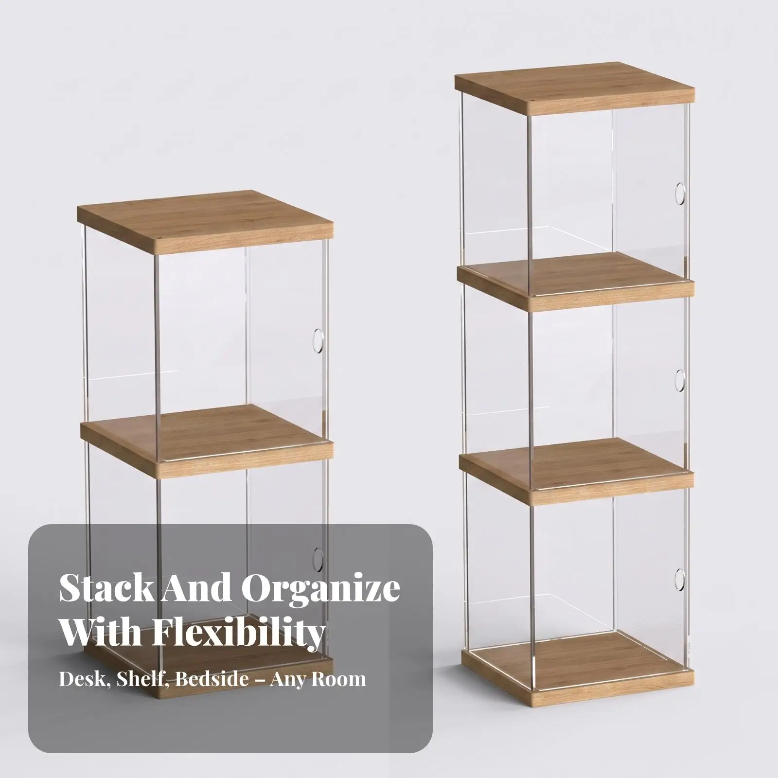 Tabletop Display Case Decorative Display Case with Wood Base Compact Minimalist for Collectors, Desk, Shelf