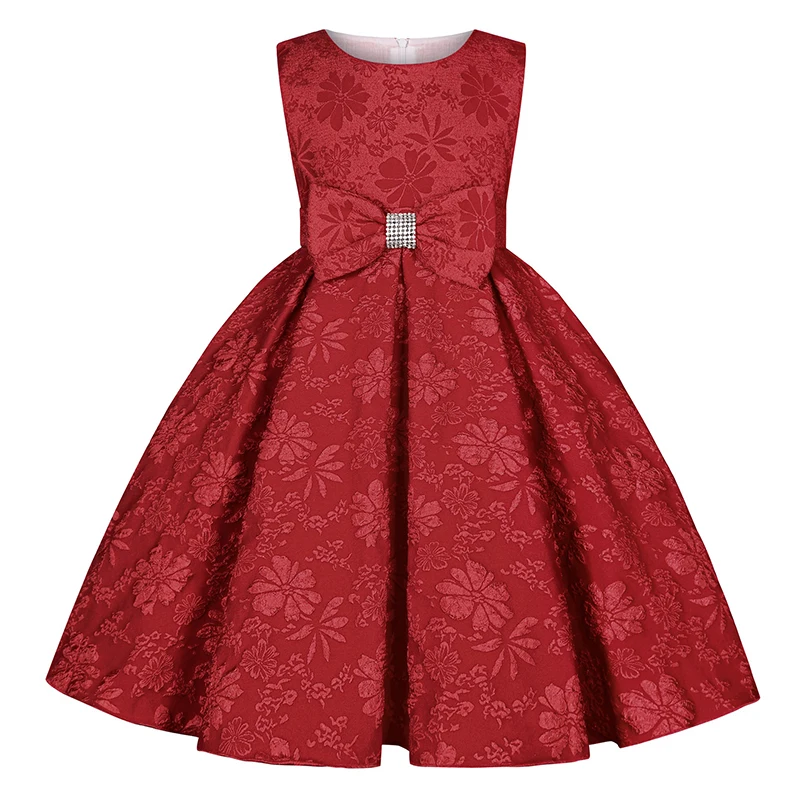 New Fashion Girls Dress Summer Flowers Bow Elegant Little Princess Dress Christmas Birthday Party Costume 2-10 Year Kids Clothes