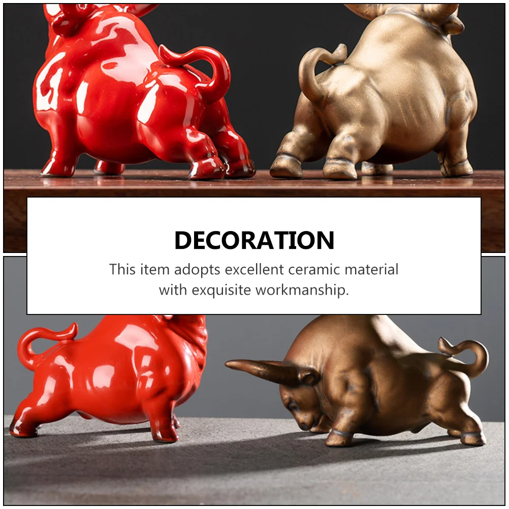 Ornaments Adorable Ox Figurine Desktop Feng Shui Bull Red Figure Model Ceramics Birthday Gift Tabletop Decor