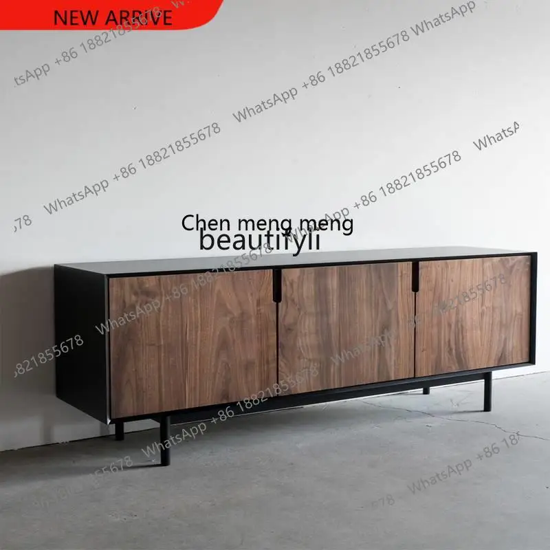 

X Italian Minimalist Solid Wood TV Cabinet Black Walnut Wooden Locker Nordic Modern Mid-Ancient Misty Style Sitting Room Ca