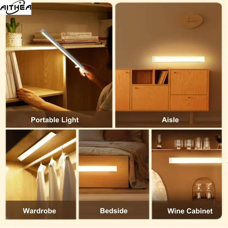 AITHEA Motion Sensor Led Tube Lamp Type-c Rechargeable Bar Light Induction Night Light for Kitchen Cabinet Closet Bedside Room