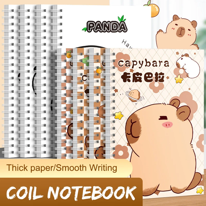 

2/4Pcs Kawaii Fashion Capybara A5 Coil Notebook Cute Cartoon Thickened Notepad Portable Mini Diary Student Stationery Gifts