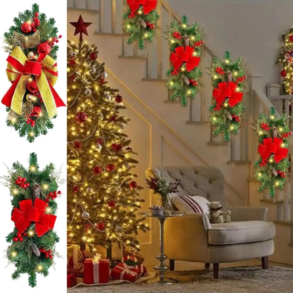 

Cute LED Christmas Wreath Red Rattan Bow Pine Cone Door Decoration DIY Toy Pine Cone Decoration Christmas