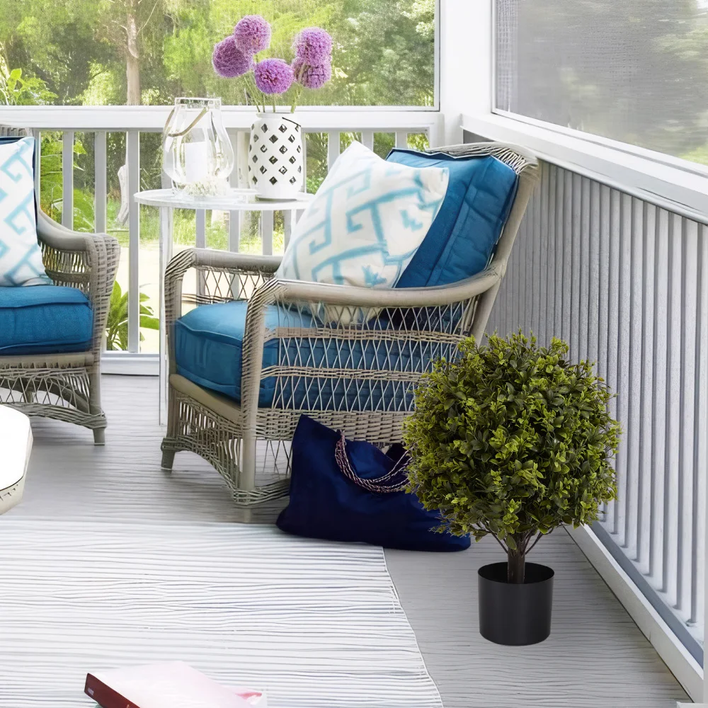 22In Artificial Topiary Ball Tree 2Pcs UV Resistant Faux Potted Plant for Indoor Outdoor Home Garden Yard Decoration