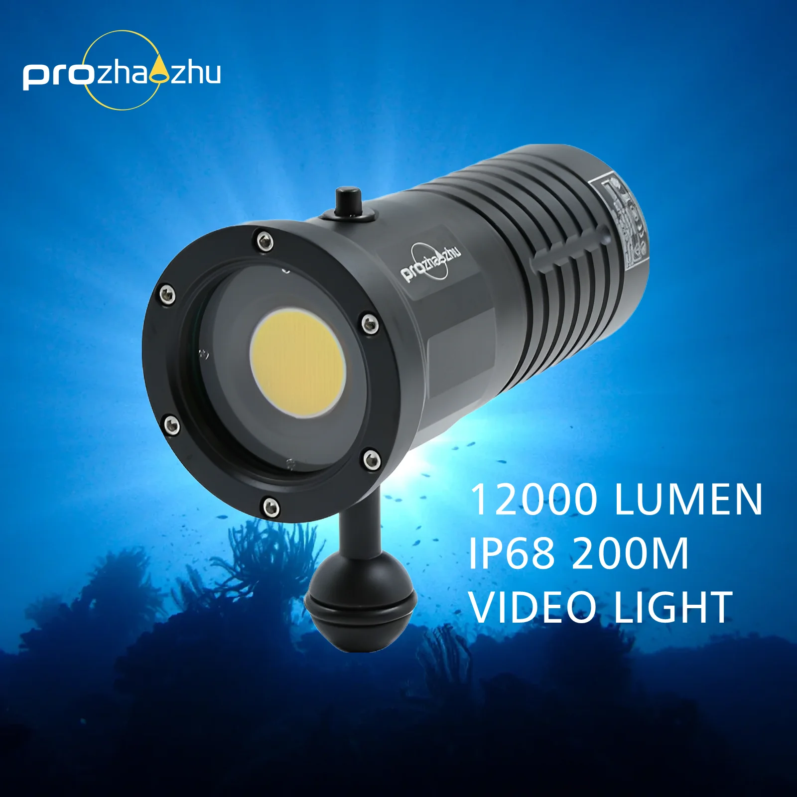 12000 Lumen COB Underwater Video Light IP68 200M Rechargeable Wide Angle Diving Light