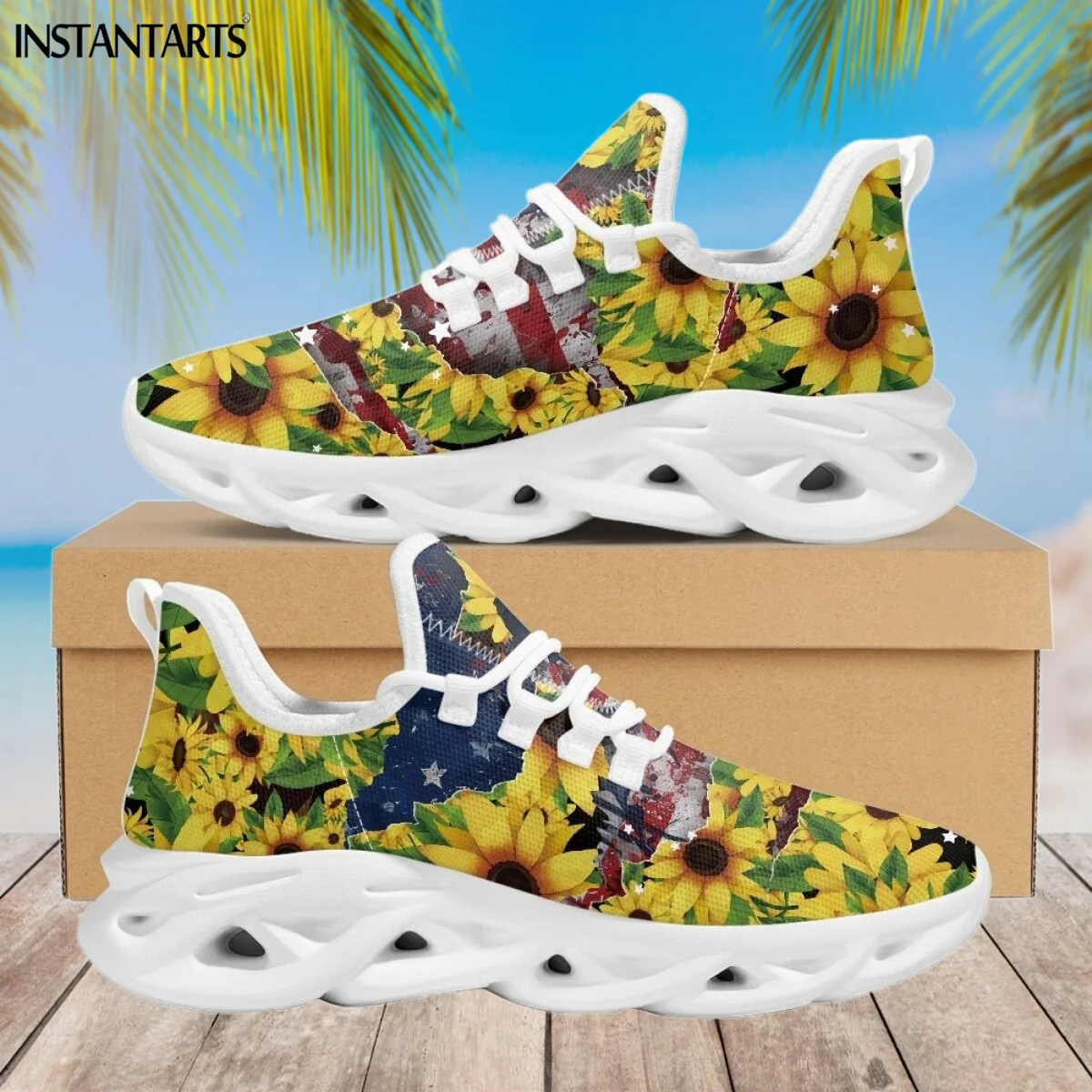 Pretty Sunflower Design Cushion Running Sneakers Animal American Flag Scratches Print Mesh Shoes Indenpendce Days Gifts Tennis