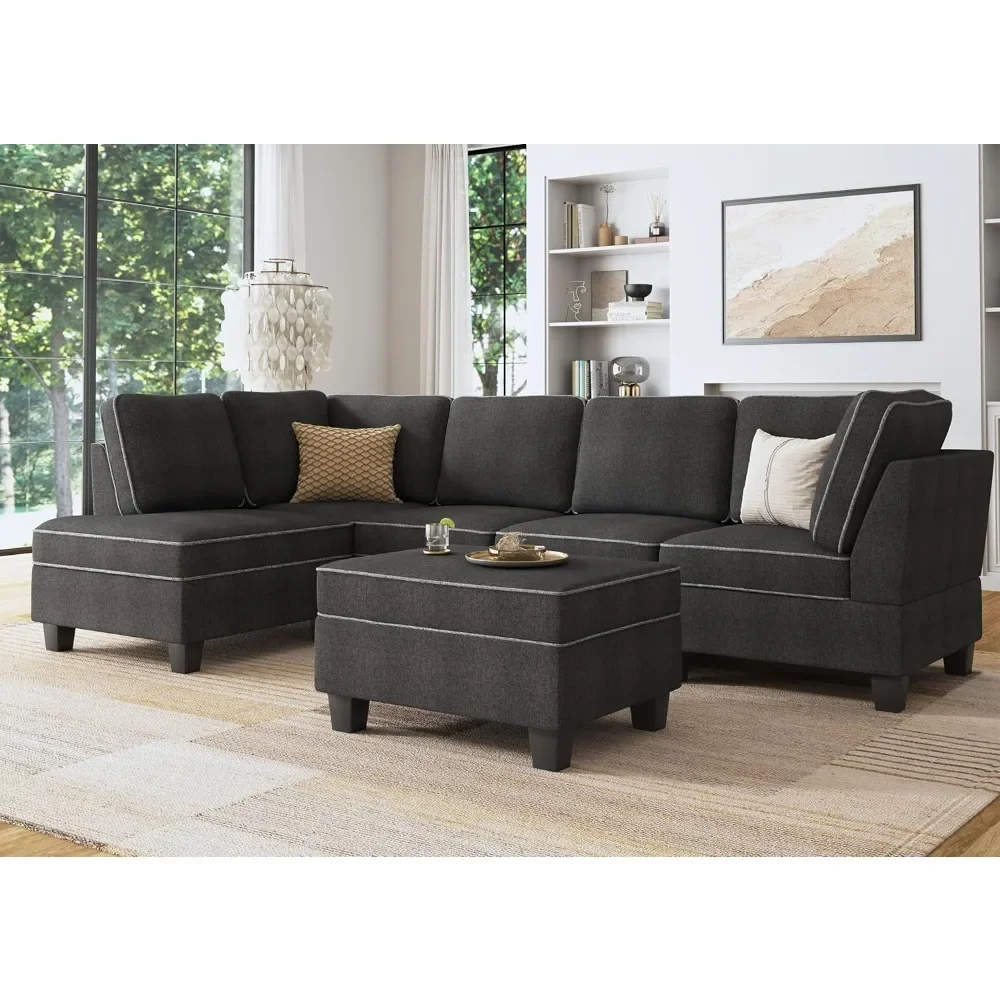 

Convertible Sectional Sofa with Storage, L Shape Couch with Ottoman, Reversible Sectional Couch for Living Room, Dark Grey