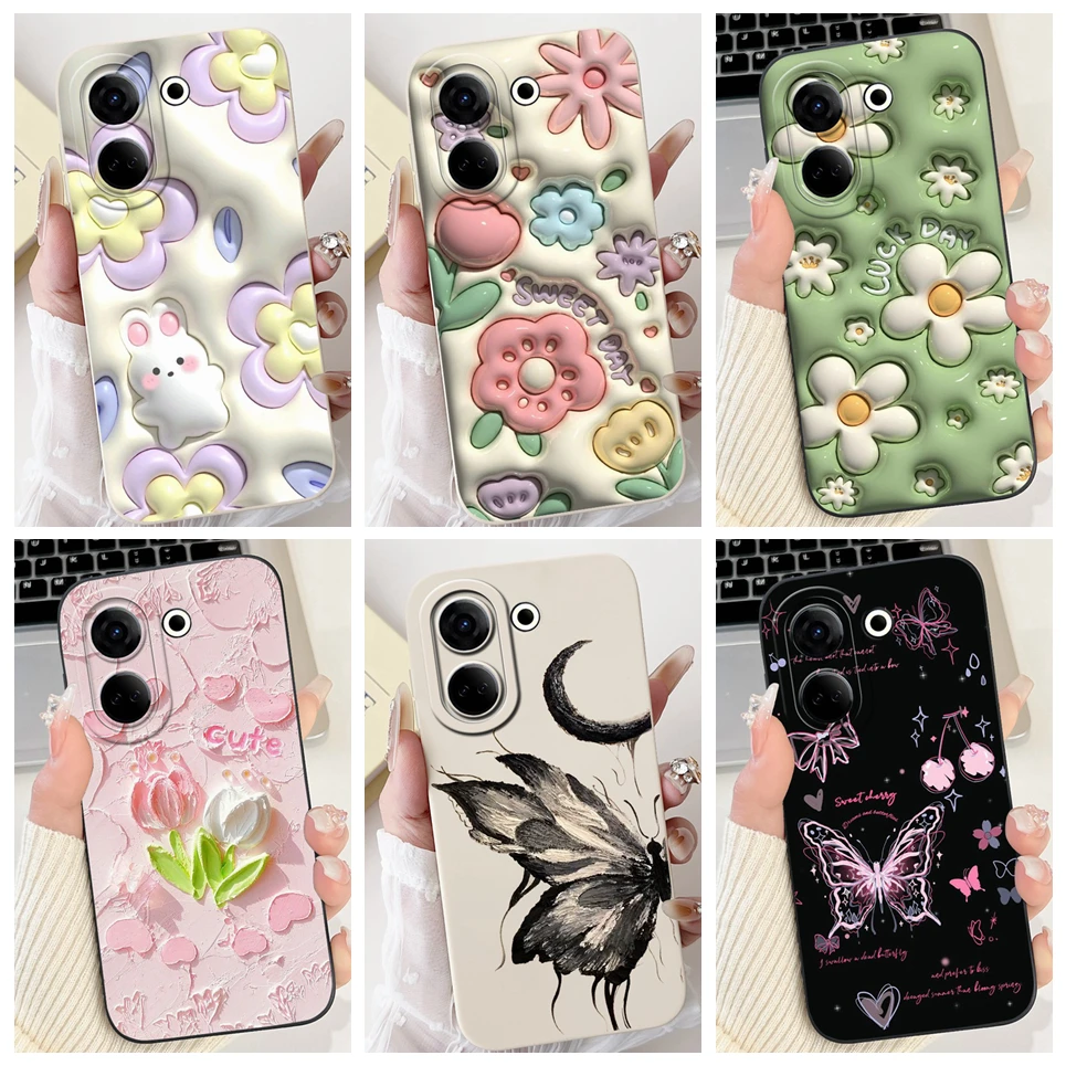 For Tecno Camon 20 20Premier Case Camon 20 Pro 4G 5G 20sPro Phone Case Lovely Cartoon Luxury Flower Painting Cover Soft Silicone