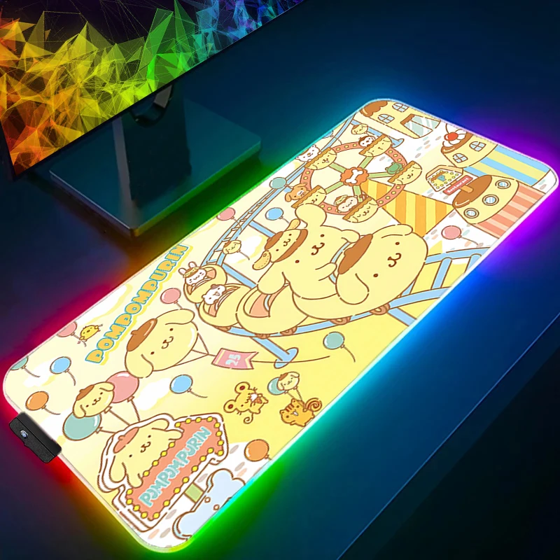 لوحة ماوس LED Pompompurin Gamers Decoracion Gamer Desk Mat RGB Mousepad Locking Edge ملحقات الألعاب الخلفية حصيرة لوحة المفاتيح #5
