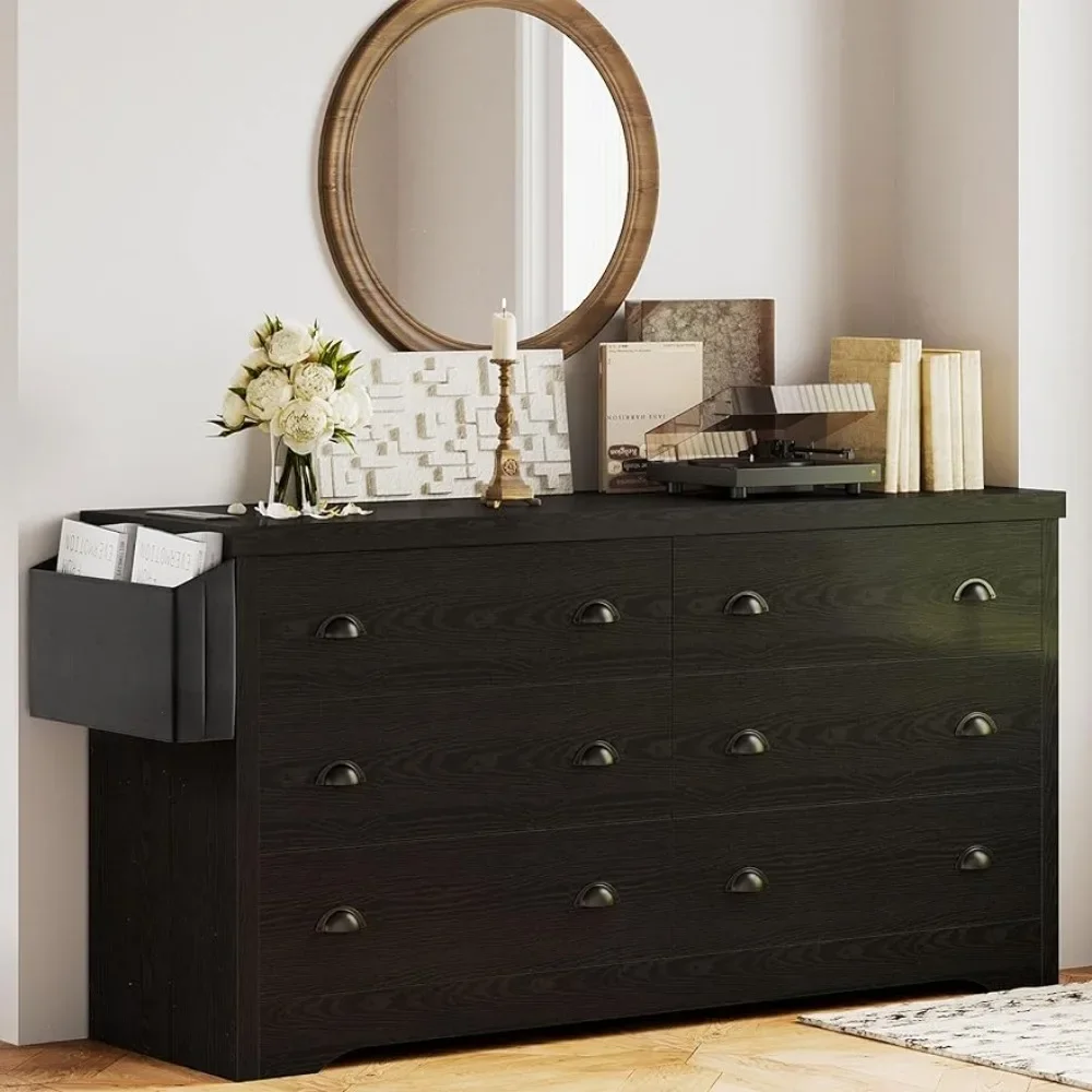 TV Stand Storage Chest of Drawers Hallway Entryway Furnitures Dresser 6 Drawer With Charging Station Shoerack Black Freight Free