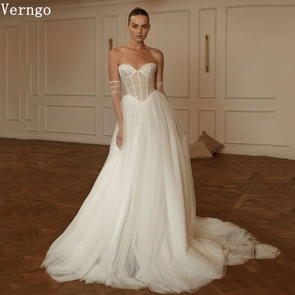 

Verngo lvory Tulle Wedding Dresses Sweetheart A Line Sweap Train Bridal Downs Women Simple Classy Bride Dress 2025