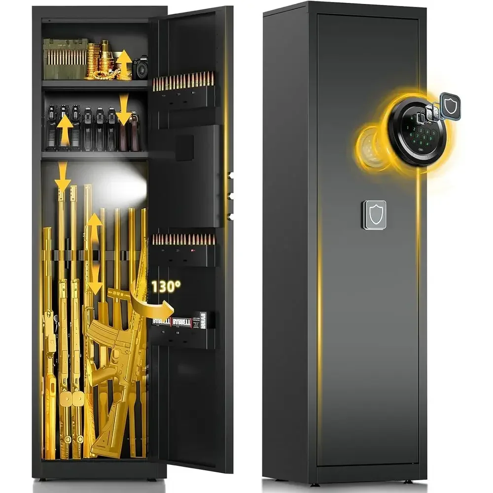 Dual Alarm & Mute Electronic Gun Cabinet with Removable Racks and Fingerprint Access for Firearms and Pistols