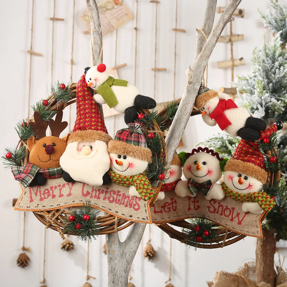 

Christmas Rattan Hoop Pendant Wreath Simulation Flower Vine Ring Pine Cone Ornaments Christmas Tree Door Window Decoration