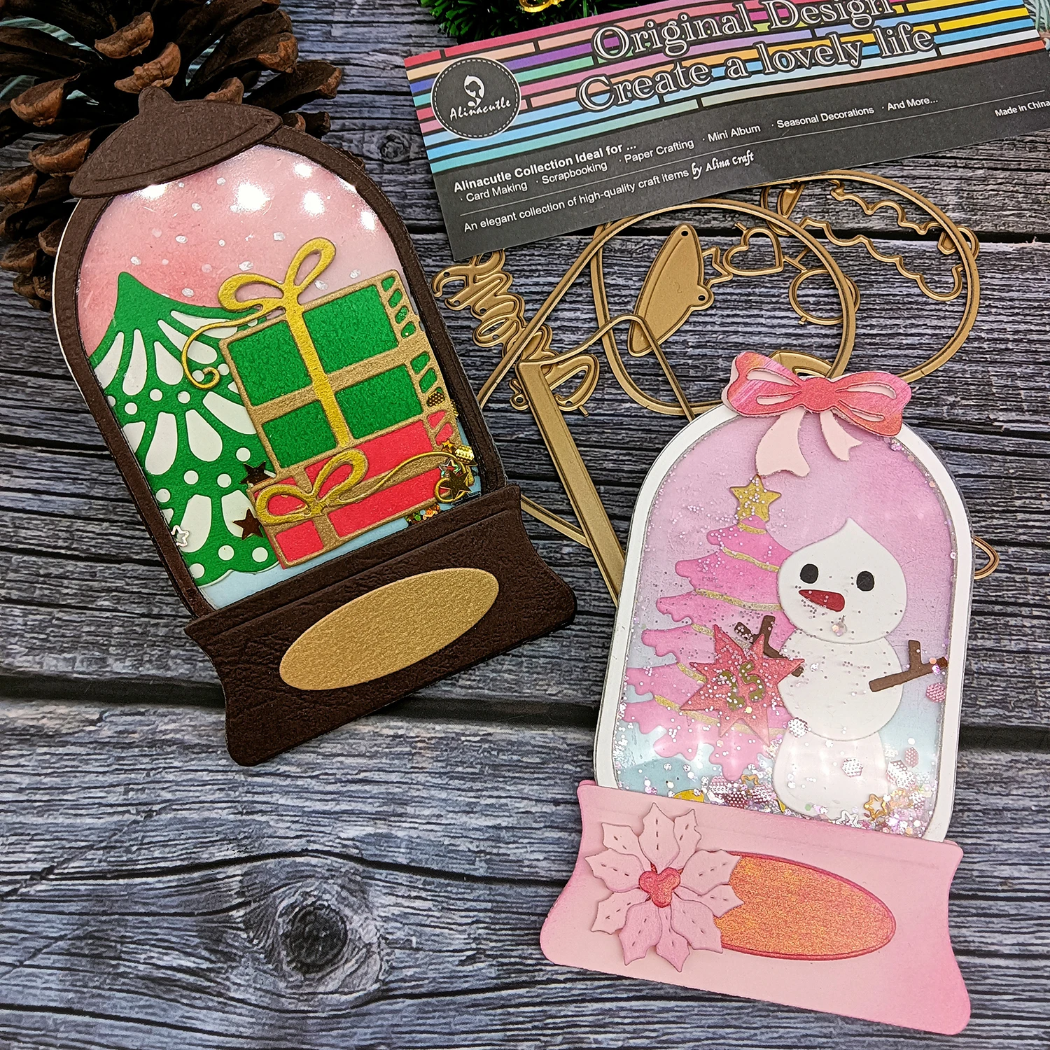 Gashapon Schneekugel, Metall-Stanzformen, gestanzt, goldene Stanzformen für Weihnachtsgeschenk, Papierhandwerk, handgefertigte Kartenherstellung, DIY-Grußkarten