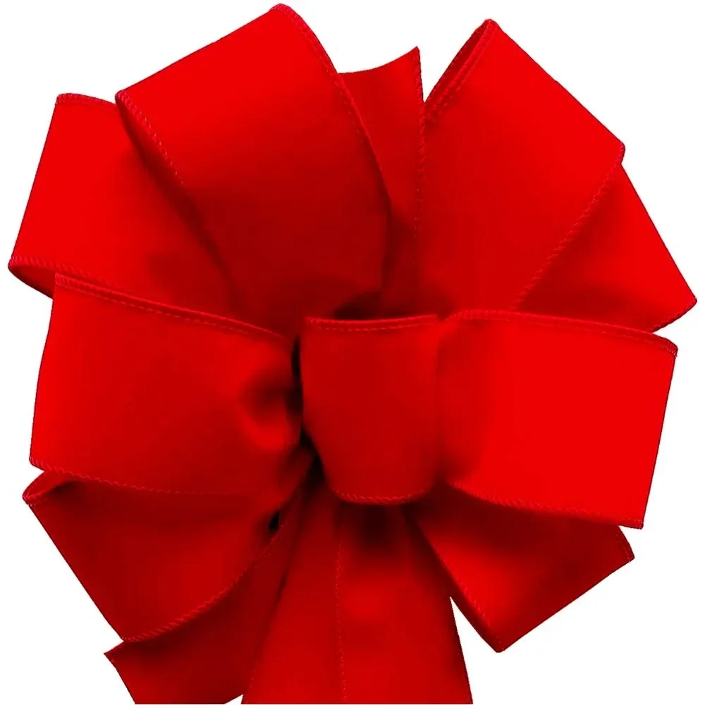 4 Pack 12x44 Christmas Bows | Handmade Red Velvet with 10 Loops | 4