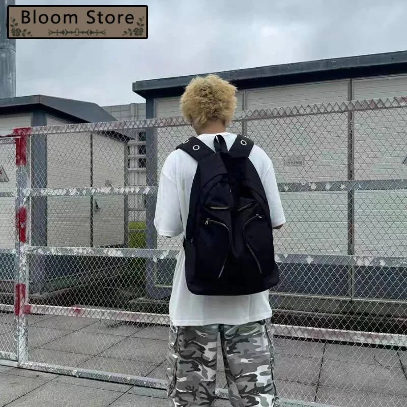 

Nylon Zipper Pockets Holes Backpack Men Women Casual Streetwear All Match Schoolbags Y2k Students Travel Backpacks High-Capacity
