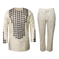 Robe Africaine pour Homme, Bazin Riche, Broderie, Haut et Pantalon Trempés