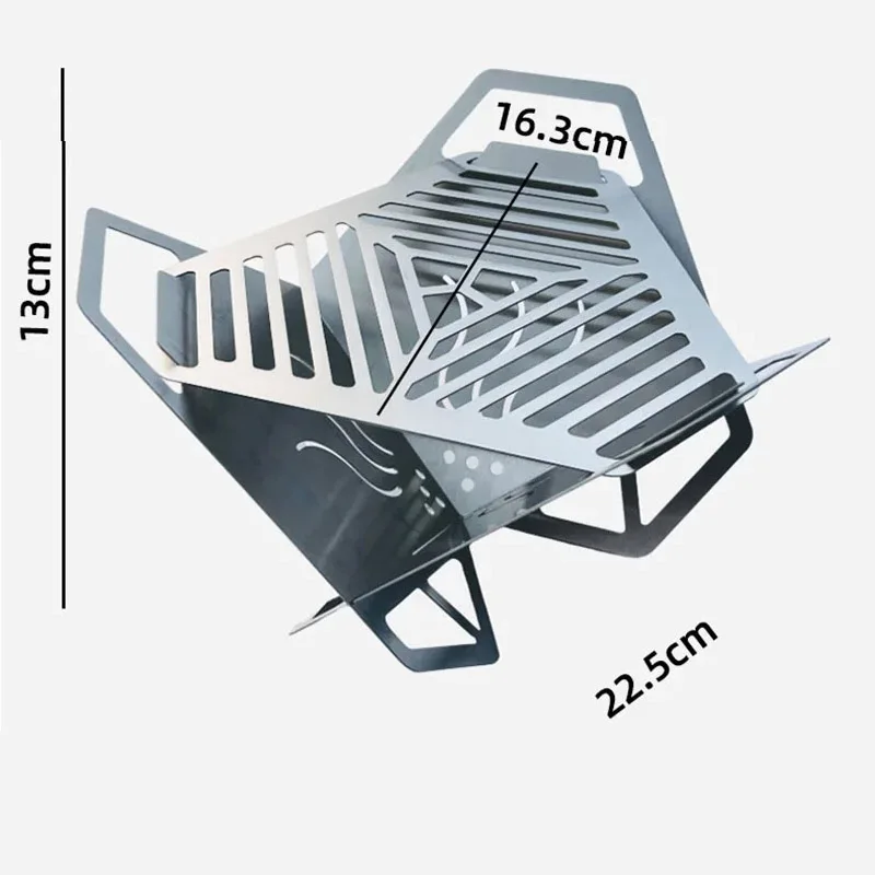 Detachable Triangular Grill Rack Card-type Windproof Barbecue Rack  High-temperature Resistant Camping Wood Heating Fire Pit