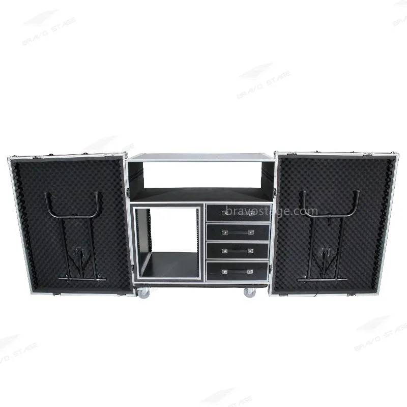 Custom 12U Shockproof Mixer Console Workstation Case with Drawers
