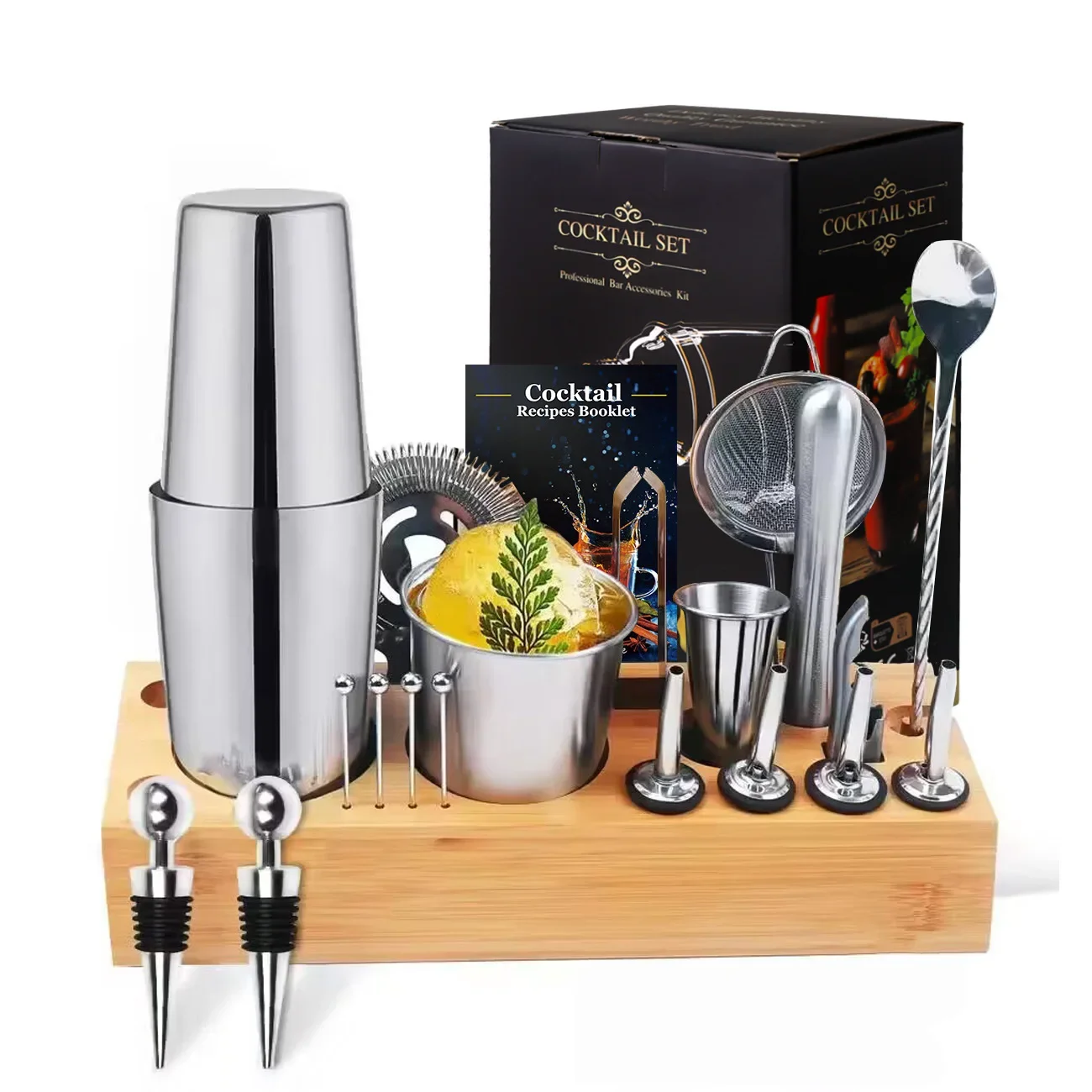 19pcs Cocktail Boston Shaker Set Bartender bar Kit Shaker Set for Drinks Bartender Accessories Full Professional Barman Kit